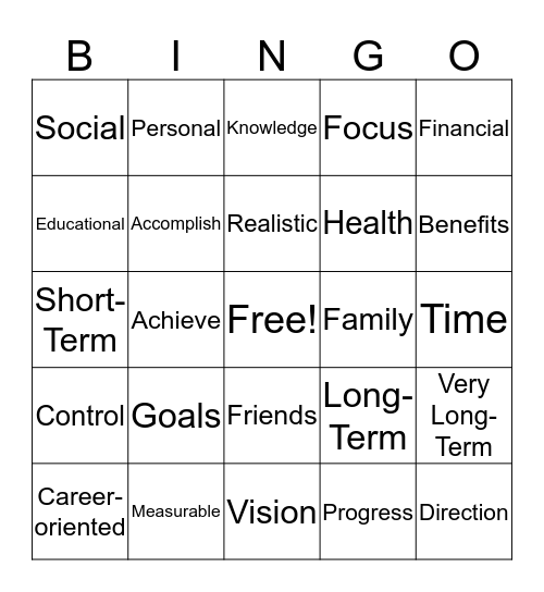 Goal Setting Bingo Card