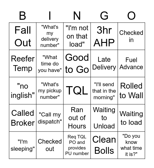 TQL Bingo Card