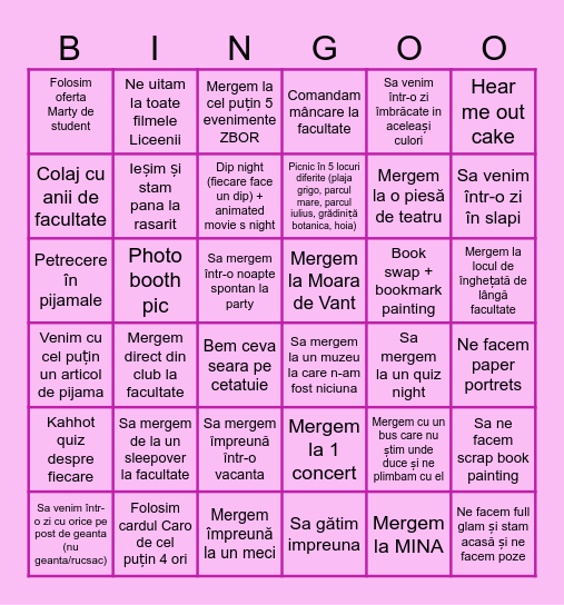 COLLEGE BUCKETLIST Bingo Card