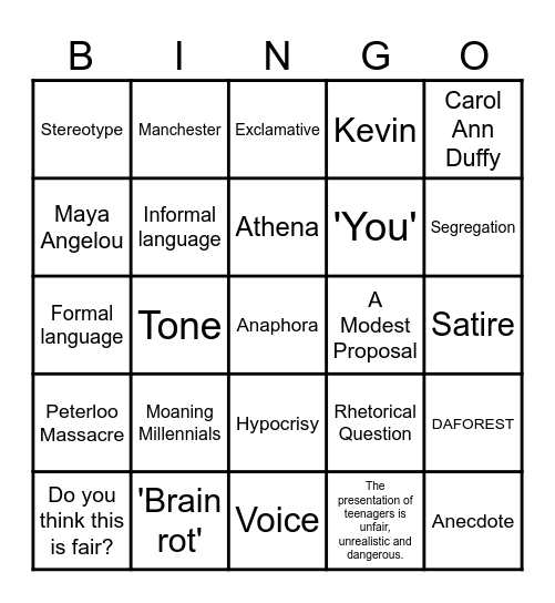 Find Your Voice Bingo Card