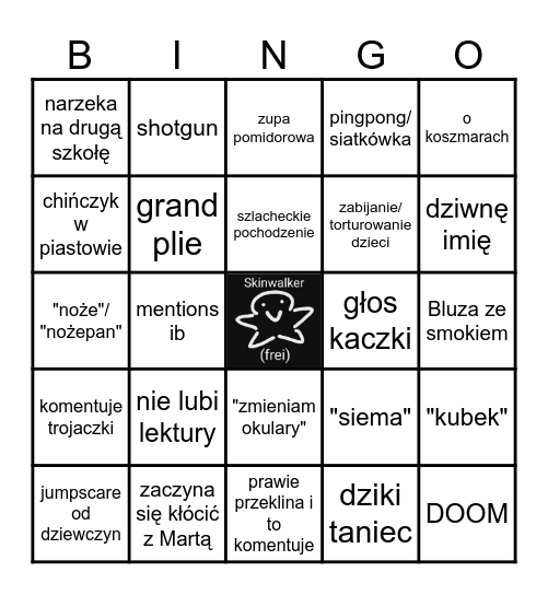 Bingo ze skinwalkirkiem matuszką Bingo Card