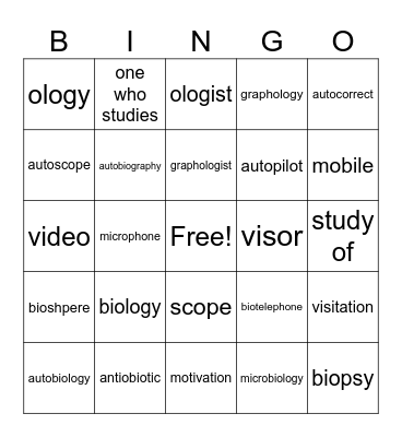 Bio Bingo Card