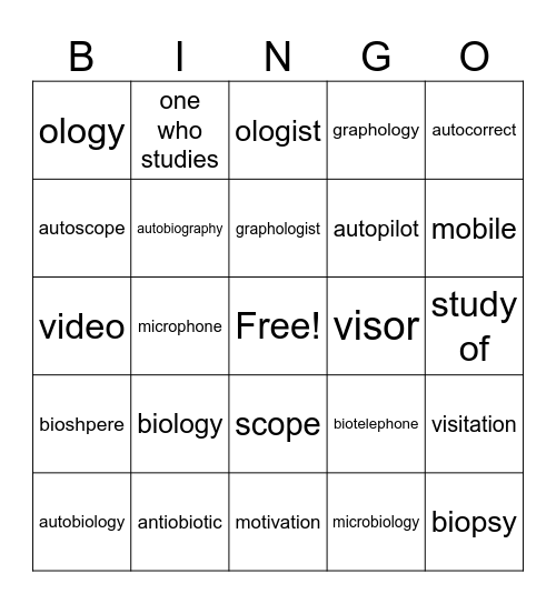 Bio Bingo Card