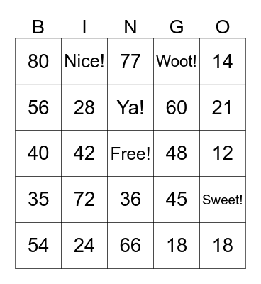 Multiplication Bingo Card