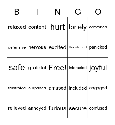 Action/Reaction Bingo Card