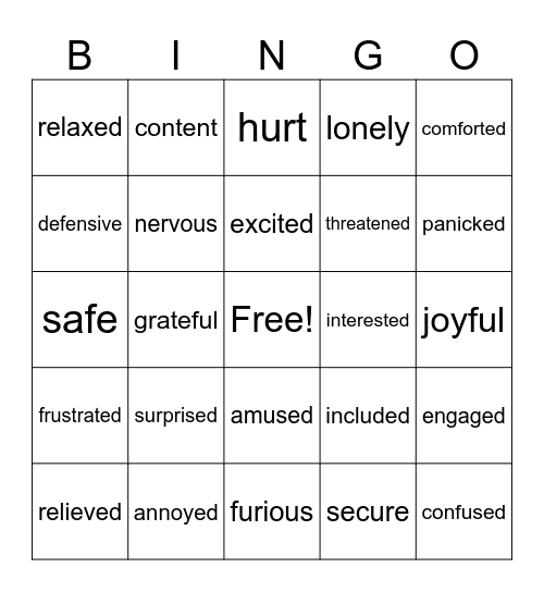 Action/Reaction Bingo Card