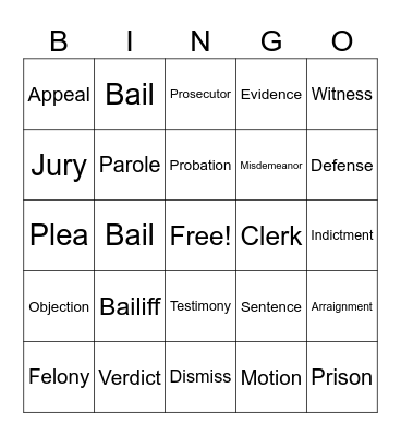Court Education Bingo Card