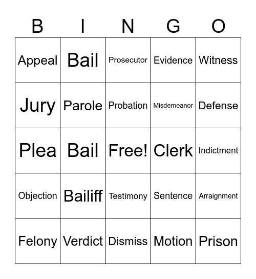 Court Education Bingo Card