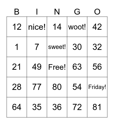 Multiplication Bingo Card