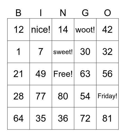 Multiplication Bingo Card