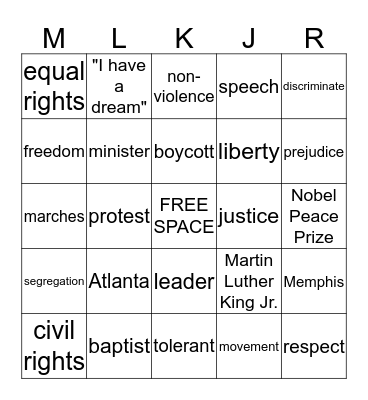 MLK Jr. Bingo Card
