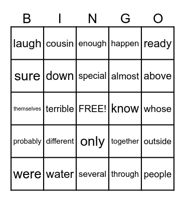Heart Word BINGO Card