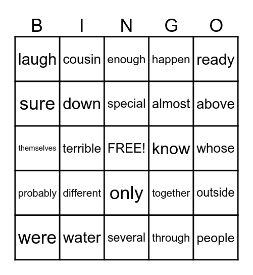 Heart Word BINGO Card