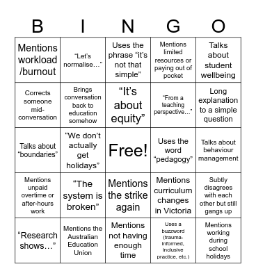 Teacher Bingo Card