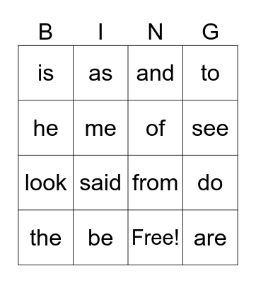 Heart words Bingo Card