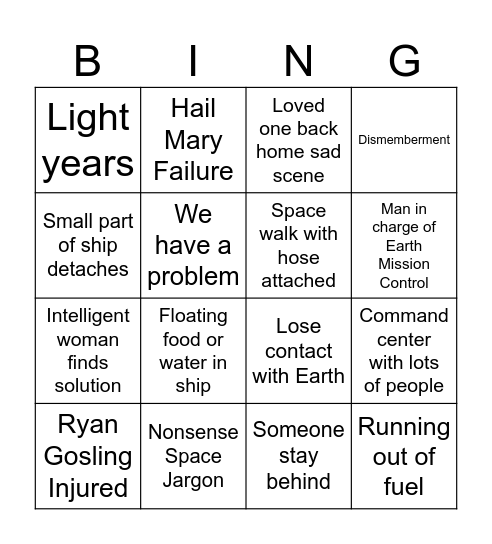 Project: Hail Mary Bingo Card