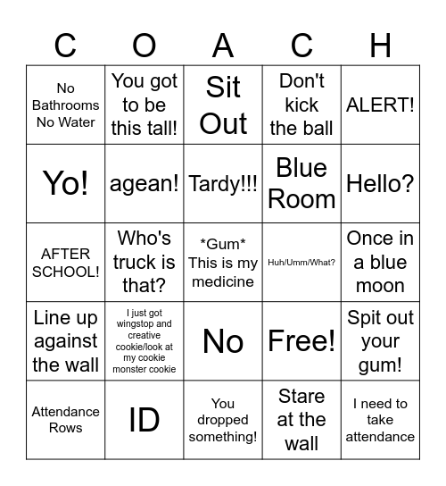 COACH Bingo Card