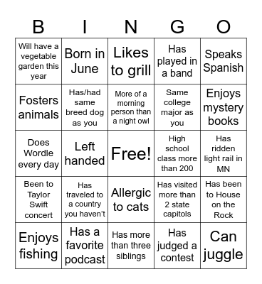 Icebreaker Bingo Card