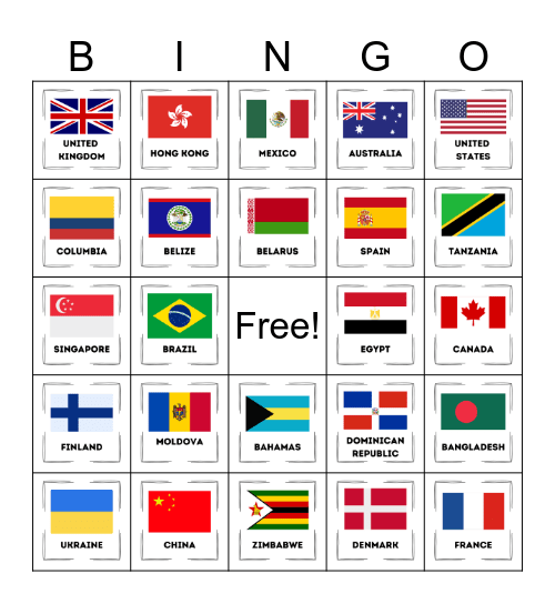 Country Flag Bingo Card
