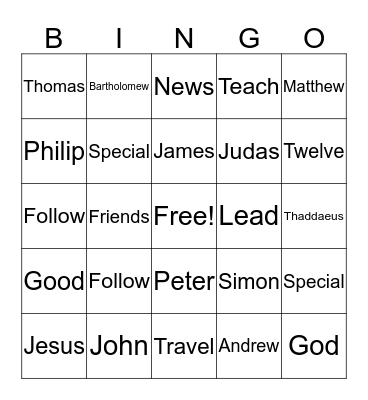 12 Disciples Bingo Card