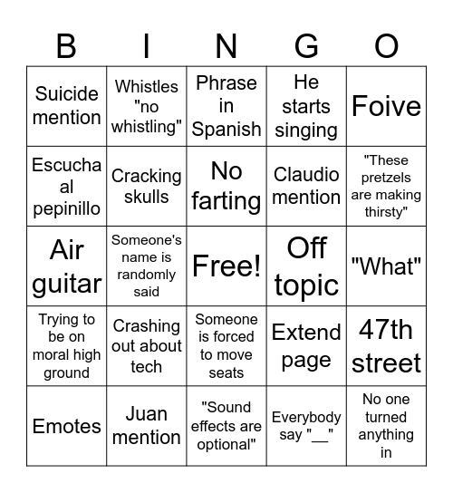 DeMareBear Bigo Bingo Card
