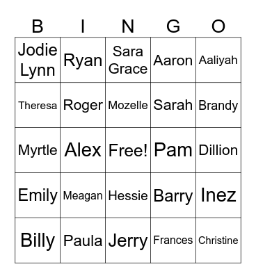 Winningham Family Reunion Bingo Card