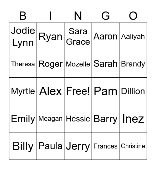 Winningham Family Reunion Bingo Card