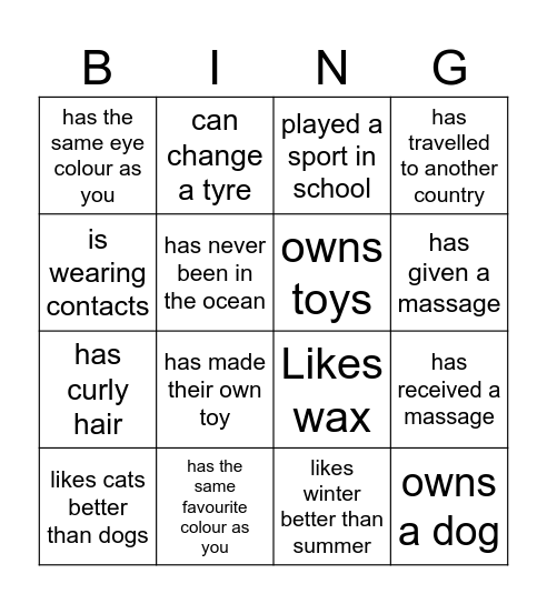 People Bingo Card
