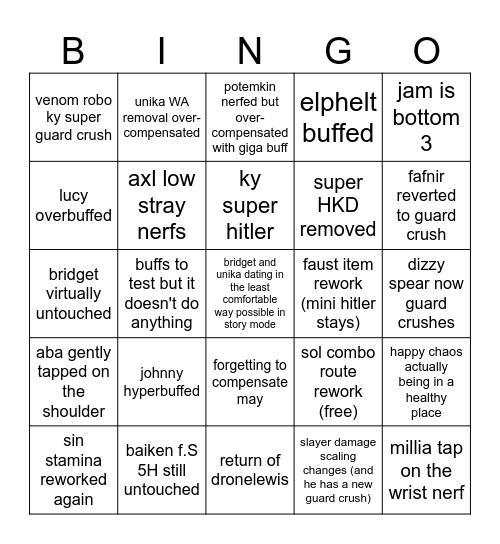 STRIVE SEASON 3 BINGO Card
