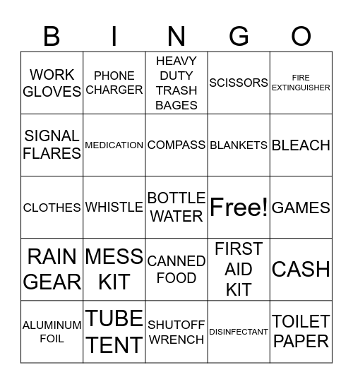 EARTHQUAKE PREPAREDNESS Bingo Card