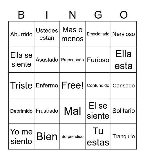 Sentimientos y Emociones Bingo Card