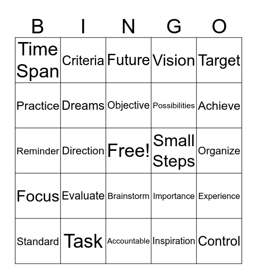 Goal Setting Bingo Card