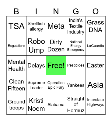 Current Events Updates 3.27.26 Bingo Card