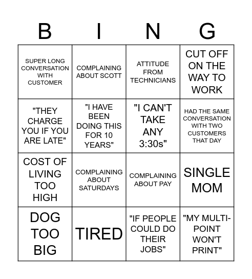 CHEYENNE BINGO Card