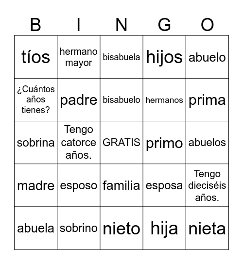La familia Bingo Card