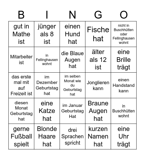 Finde eine Person die... Bingo Card