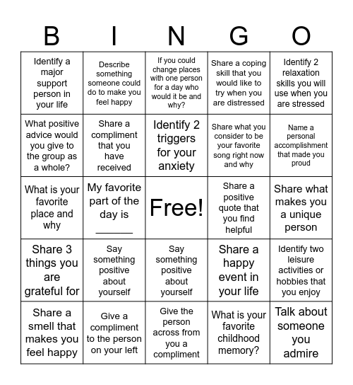 Therapy Bingo Card