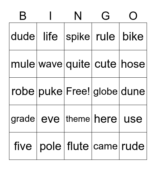 CVCe Bingo Card