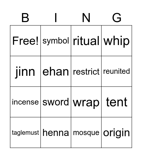 bride of the sahara Bingo Card