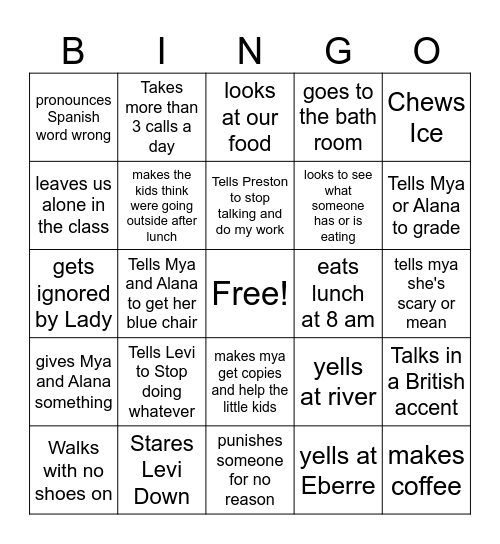Mrs Vinson Bingo Card