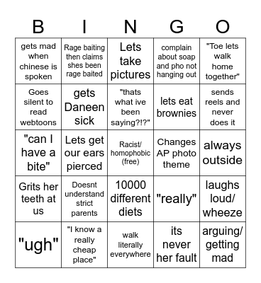 Sarah Bingo Card