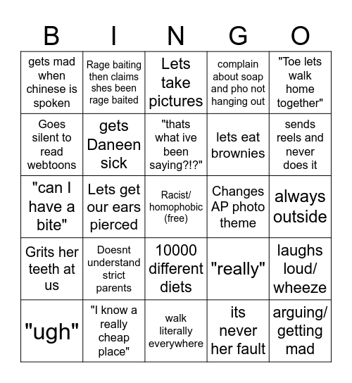 Sarah Bingo Card