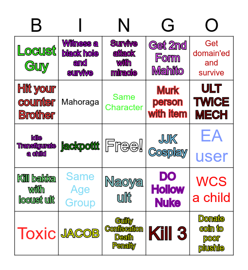 JJS BINGO CARDD Bingo Card