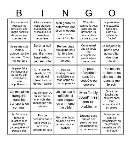 Quel Privilege? Bingo Card