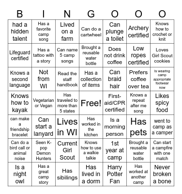Staff Connection Bingo Card