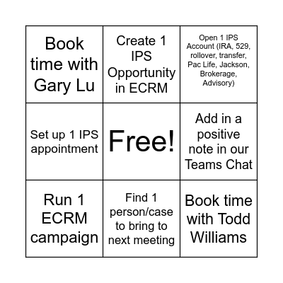 IPS Bingo Spring Bingo Card