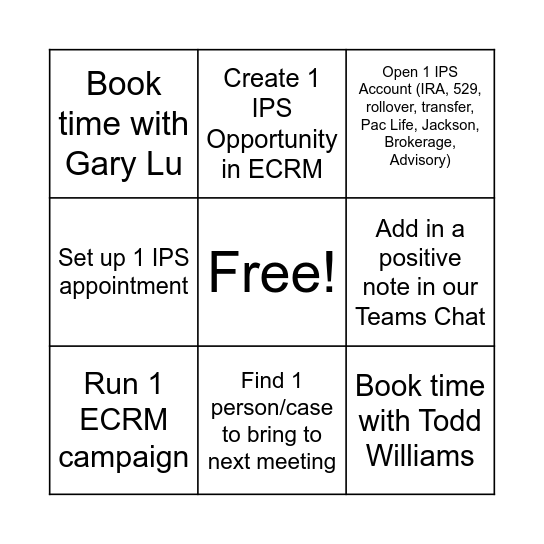 IPS Bingo Spring Bingo Card