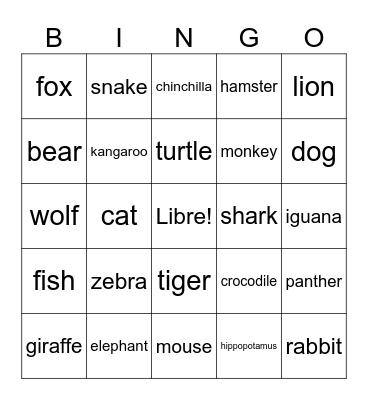 Spanish Animals Bingo Card
