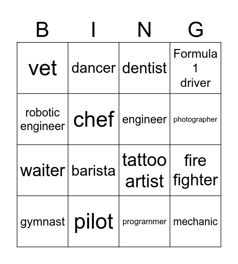 JOBS and OCCUPATIONS Bingo Card