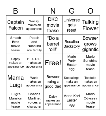 Super Mario Galaxy Movie Bingo Card